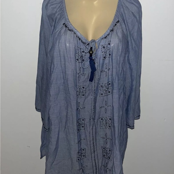 catherines 3x Cotton Boho Peasant Top Beaded Tassel - Picture 1 of 6